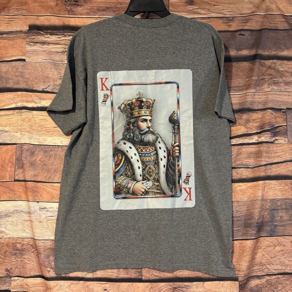 King of the Klipperz 2024 T Shirt Mens L Gray Barber Playing Card Graphic Tee